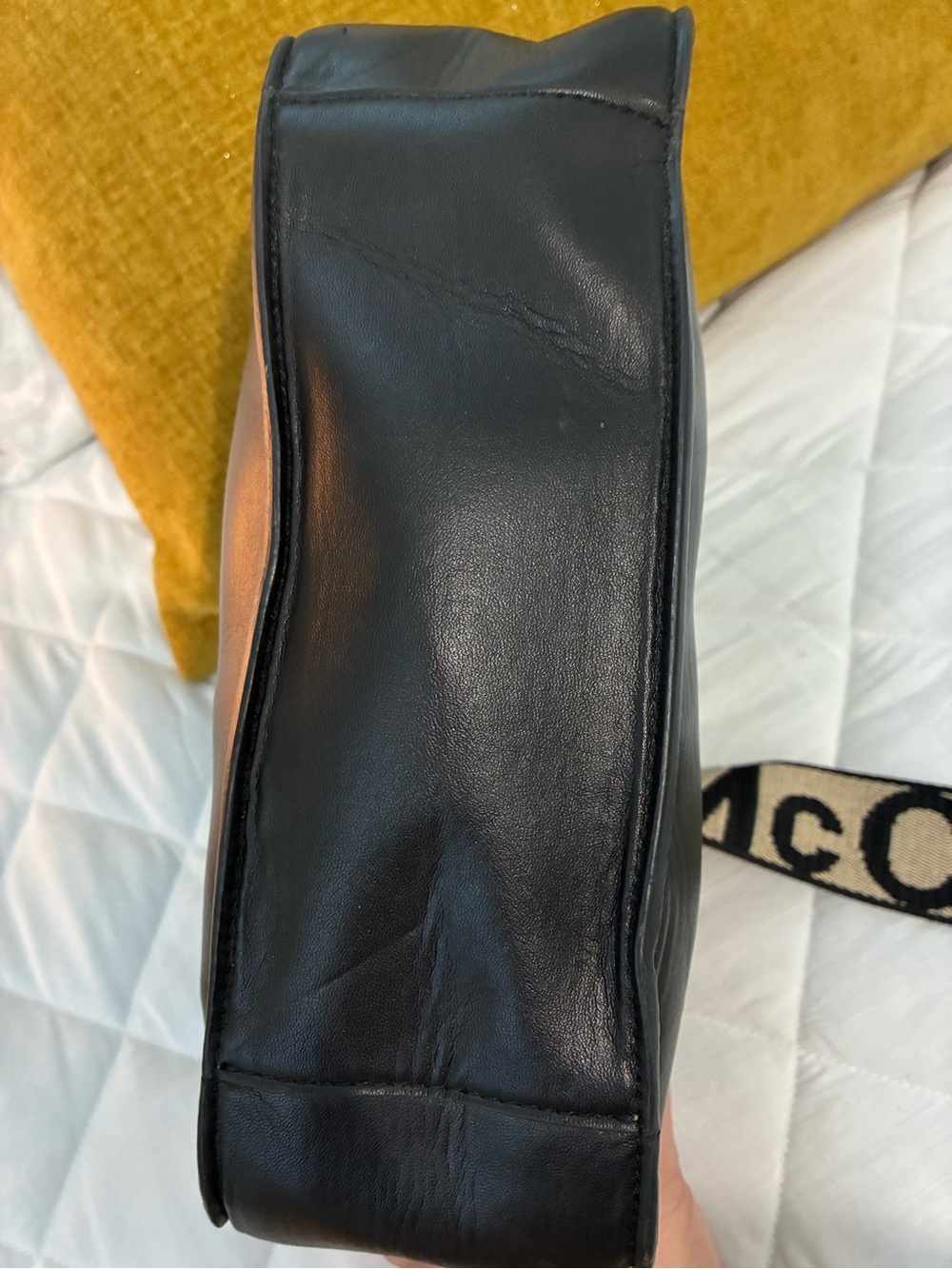 Stella McCartney Black Faux-Leather Crossbody with Logo Jacquard Strap - Picture 5 of 7
